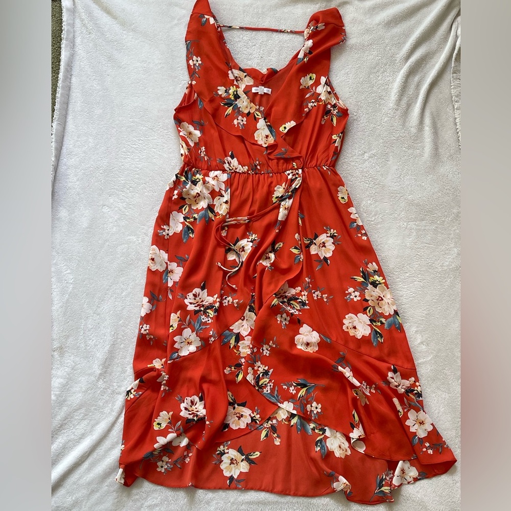 Socialite Floral Ruffle Wrap Midi Dress